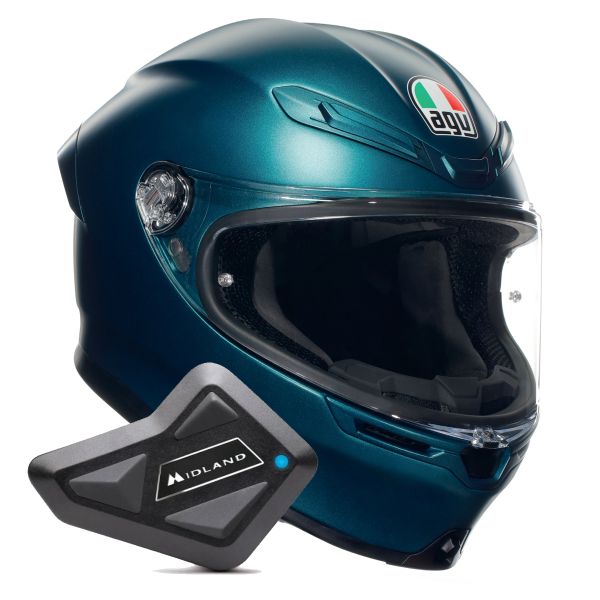 Full Face AGV K6 S Mono Petrolio Matt + Kit Bluetooth BT Mini