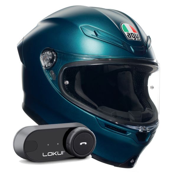 Full Face AGV K6 S Mono Petrolio Matt + Kit Bluetooth Lokui K30