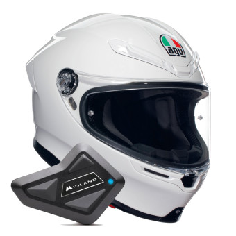 Casque Full Face AGV K6 S Mono White + Kit Bluetooth BT Mini Casque Full Face AGV K6 S Mono White + Kit Bluetooth BT Mini