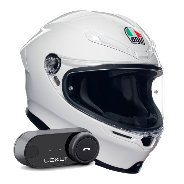 Full Face AGV K6 S Mono White + Kit Bluetooth Lokui K30 Full Face AGV K6 S Mono White + Kit Bluetooth Lokui K30