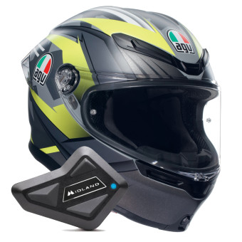 Full Face AGV K6 S Multi Excite Matt Camo Fluo Yellow + Kit Bluetooth BT Mini