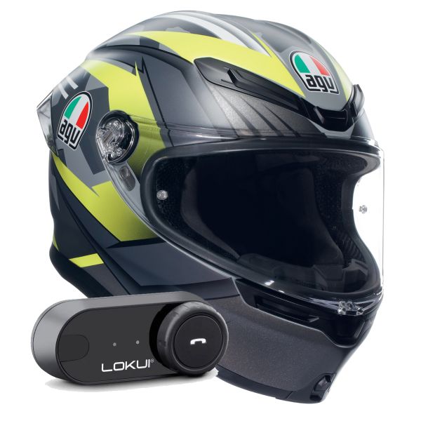 Full Face AGV K6 S Multi Excite Matt Camo Fluo Yellow + Kit Bluetooth Lokui K30