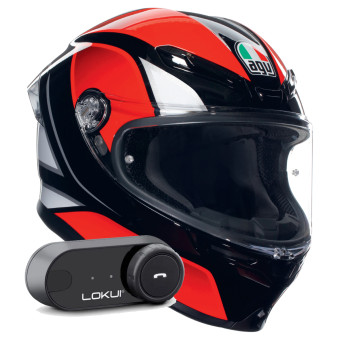Full Face AGV K6 S Multi Hyphen Black Red White + Kit Bluetooth Lokui K30