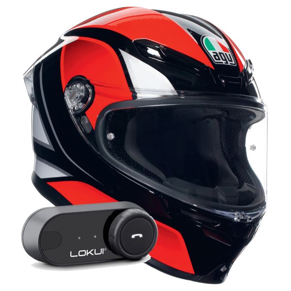 Full Face AGV K6 S Multi Hyphen Black Red White + Kit Bluetooth Lokui K30