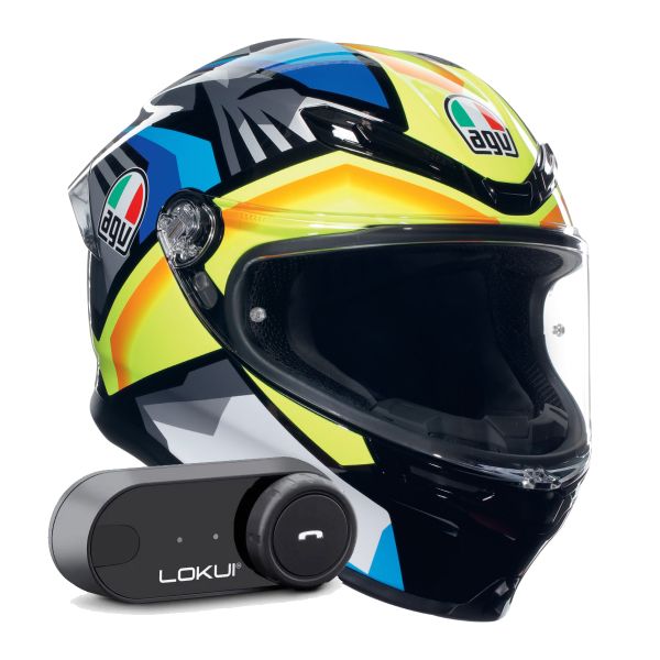 Full Face AGV K6 S Multi Joan Black Blue Yellow + Kit Bluetooth Lokui K30