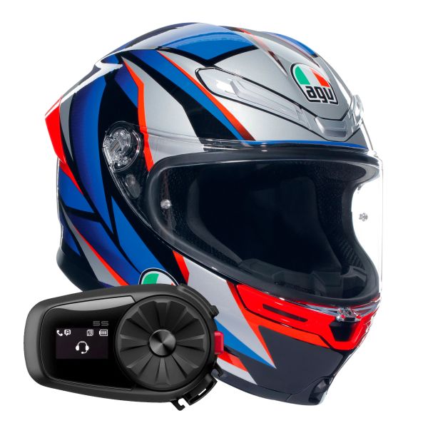Full Face AGV K6 S Multi Slashcut Black Blue Red + Kit Bluetooth 5S Solo