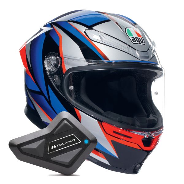 Full Face AGV K6 S Multi Slashcut Black Blue Red + Kit Bluetooth BT Mini Full Face AGV K6 S Multi Slashcut Black Blue Red + Kit Bluetooth BT Mini