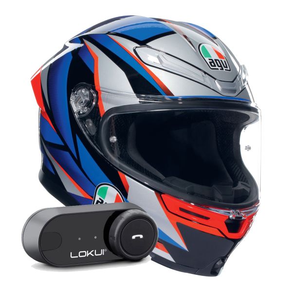 Full Face AGV K6 S Multi Slashcut Black Blue Red + Kit Bluetooth Lokui K30 Full Face AGV K6 S Multi Slashcut Black Blue Red + Kit Bluetooth Lokui K30