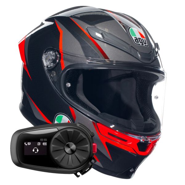 Full Face AGV K6 S Multi Slashcut Black Grey Red + Kit Bluetooth 5S Solo Full Face AGV K6 S Multi Slashcut Black Grey Red + Kit Bluetooth 5S Solo