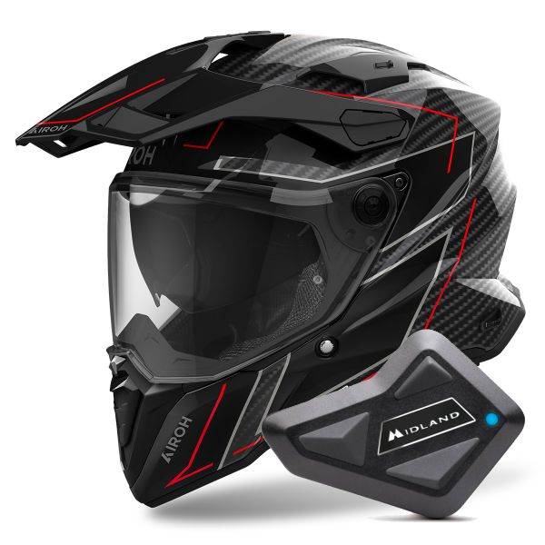 Full Face Airoh Commander 2 Carbon Stylish + Kit Bluetooth BT Mini
