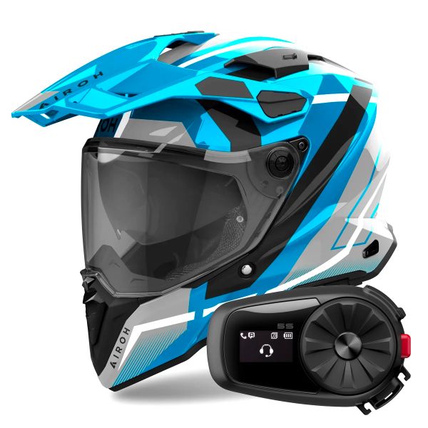 Full Face Airoh Commander 2 Mavick Cerulean Blue + Kit Bluetooth 5S Solo