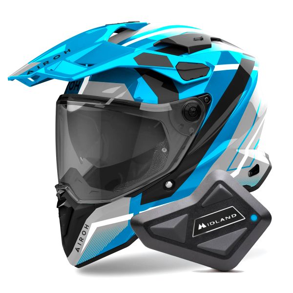 Full Face Airoh Commander 2 Mavick Cerulean Blue + Kit Bluetooth BT Mini