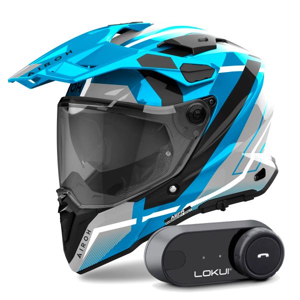 Full Face Airoh Commander 2 Mavick Cerulean Blue + Kit Bluetooth Lokui K30