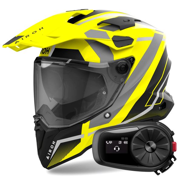 Full Face Airoh Commander 2 Mavick Yellow Matt + Kit Bluetooth 5S Solo