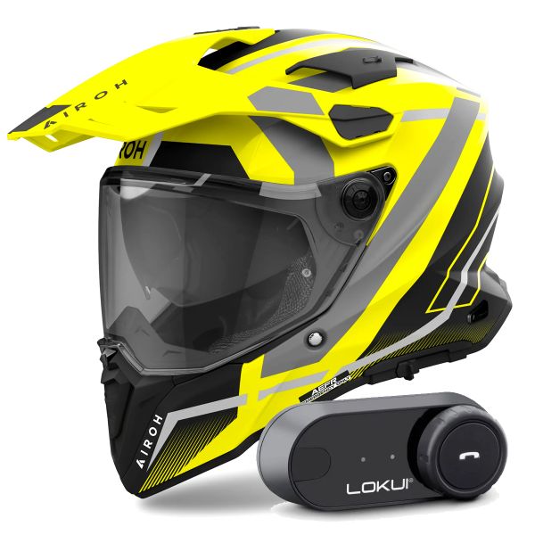 Full Face Airoh Commander 2 Mavick Yellow Matt + Kit Bluetooth Lokui K30