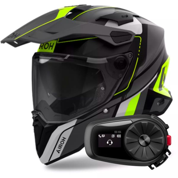 Full Face Airoh Commander 2 Skip Yellow Matt + Kit Bluetooth 5S Solo