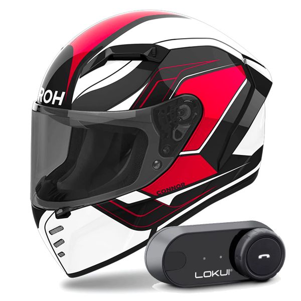 Full Face Airoh Connor Dunk Red + Kit Bluetooth Lokui K30