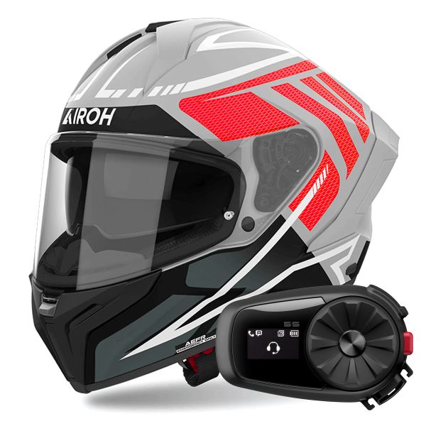 Full Face Airoh Matryx Rider Red Matt + Kit Bluetooth 5S Solo