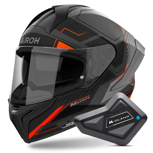 Full Face Airoh Matryx Rocket Orange Matt + Kit Bluetooth BT Mini