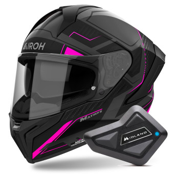 Full Face Airoh Matryx Rocket Pink Matt + Kit Bluetooth BT Mini