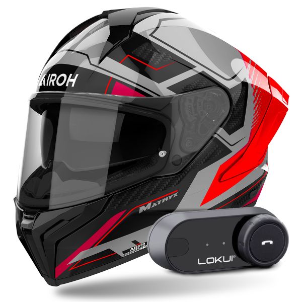 Full Face Airoh Matryx Rocket Red Fluo + Kit Bluetooth Lokui K30