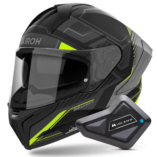 Full Face Airoh Matryx Rocket Yellow Matt + Kit Bluetooth BT Mini