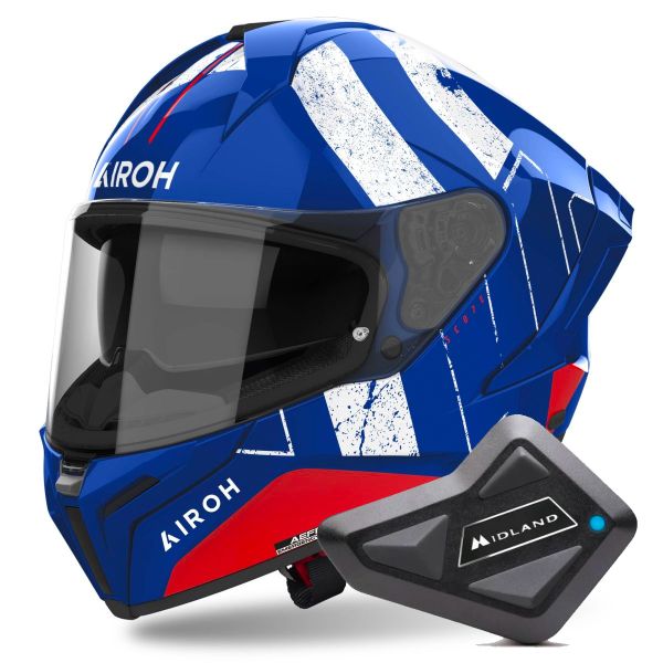 Full Face Airoh Matryx Scope Blue Red + Kit Bluetooth BT Mini