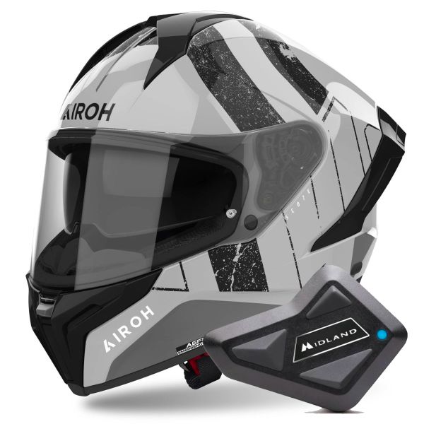 Full Face Airoh Matryx Scope Light Grey + Kit Bluetooth BT Mini