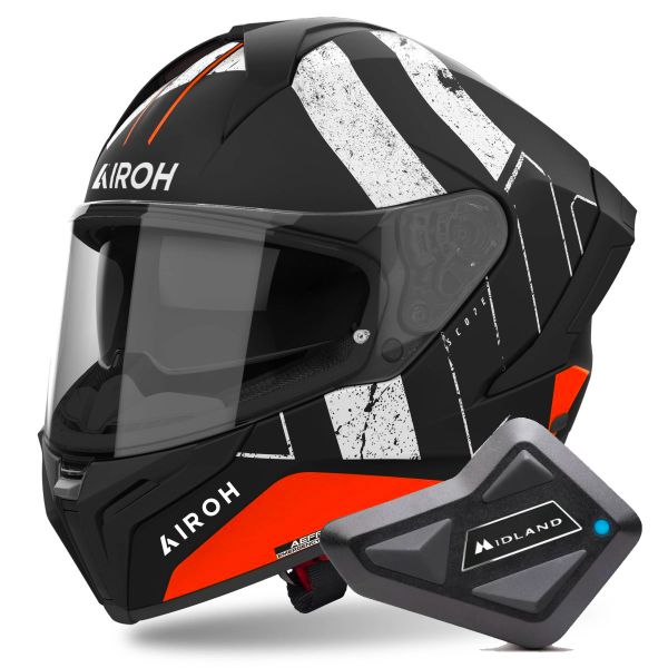 Full Face Airoh Matryx Scope Orange Matt + Kit Bluetooth BT Mini