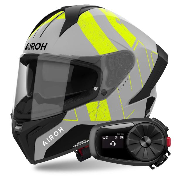 Full Face Airoh Matryx Scope Yellow Matt + Kit Bluetooth 5S Solo