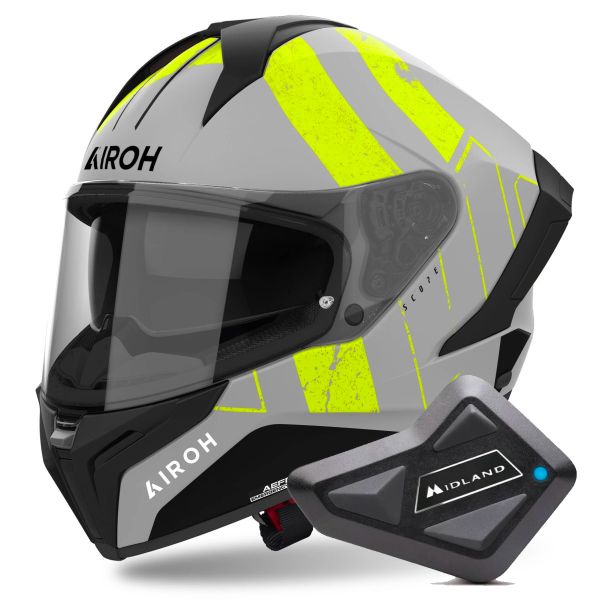 Full Face Airoh Matryx Scope Yellow Matt + Kit Bluetooth BT Mini