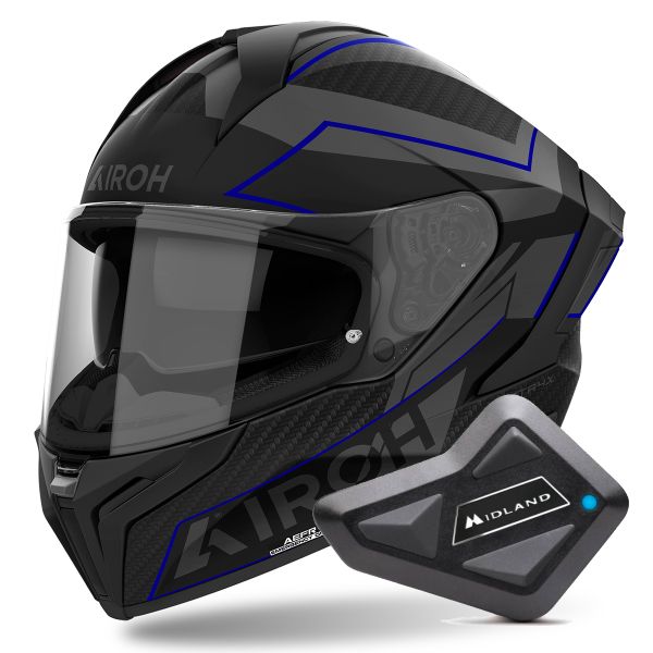 Full Face Airoh Matryx Sentinel Blue Matt + Kit Bluetooth BT Mini