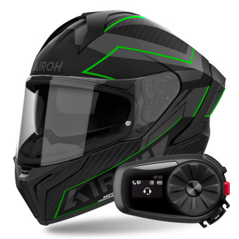 Full Face Airoh Matryx Sentinel Green Matt + Kit Bluetooth 5S Solo