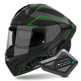 Full Face Airoh Matryx Sentinel Green Matt + Kit Bluetooth BT Mini