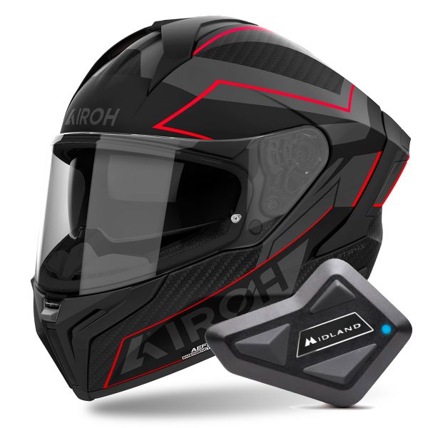 Full Face Airoh Matryx Sentinel Red Matt + Kit Bluetooth BT Mini