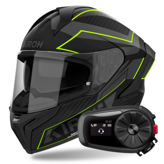 Full Face Airoh Matryx Sentinel Yellow Matt + Kit Bluetooth 5S Solo