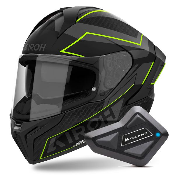 Full Face Airoh Matryx Sentinel Yellow Matt + Kit Bluetooth BT Mini