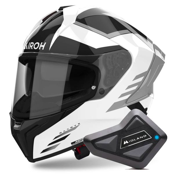 Full Face Airoh Matryx Throne White + Kit Bluetooth BT Mini