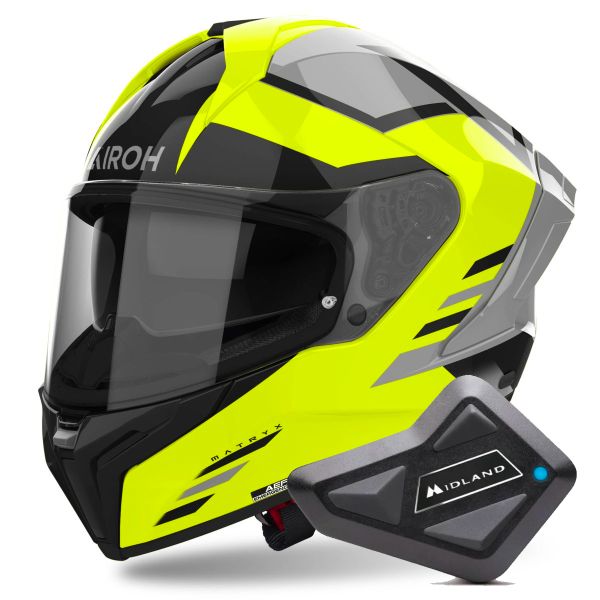 Full Face Airoh Matryx Throne Yellow + Kit Bluetooth BT Mini