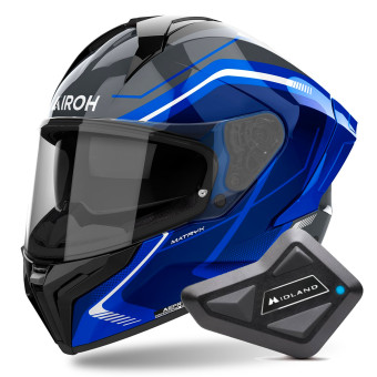 Full Face Airoh Matryx Wide Blue + Kit Bluetooth BT Mini