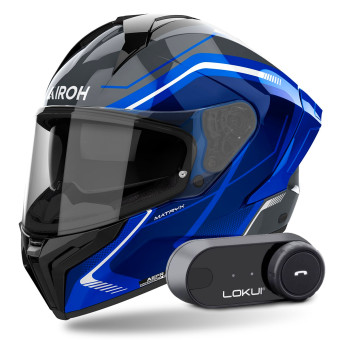 Full Face Airoh Matryx Wide Blue + Kit Bluetooth Lokui K30