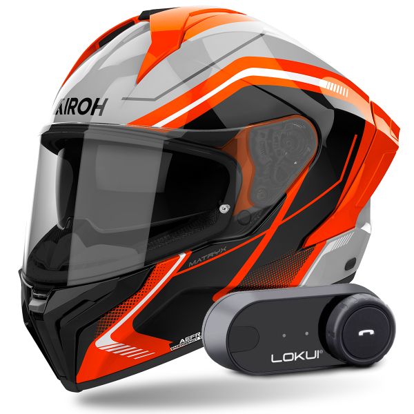 Full Face Airoh Matryx Wide Orange + Kit Bluetooth Lokui K30