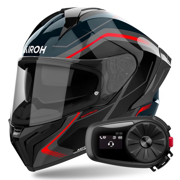 Full Face Airoh Matryx Wide Red + Kit Bluetooth 5S Solo
