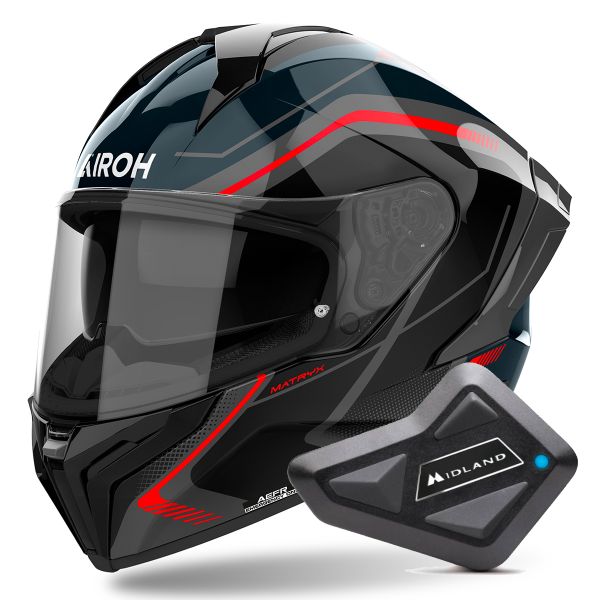 Full Face Airoh Matryx Wide Red + Kit Bluetooth BT Mini