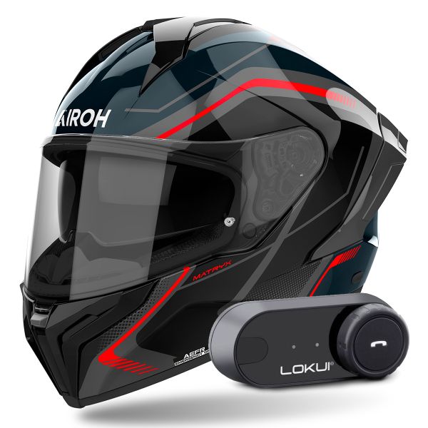 Full Face Airoh Matryx Wide Red + Kit Bluetooth Lokui K30