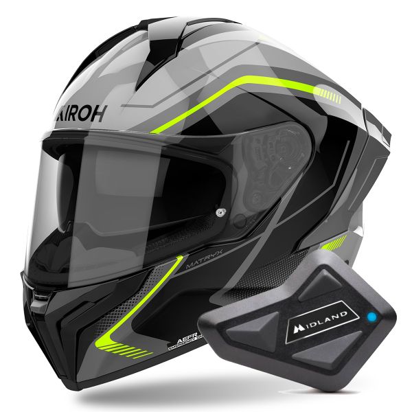 Full Face Airoh Matryx Wide Yellow + Kit Bluetooth BT Mini