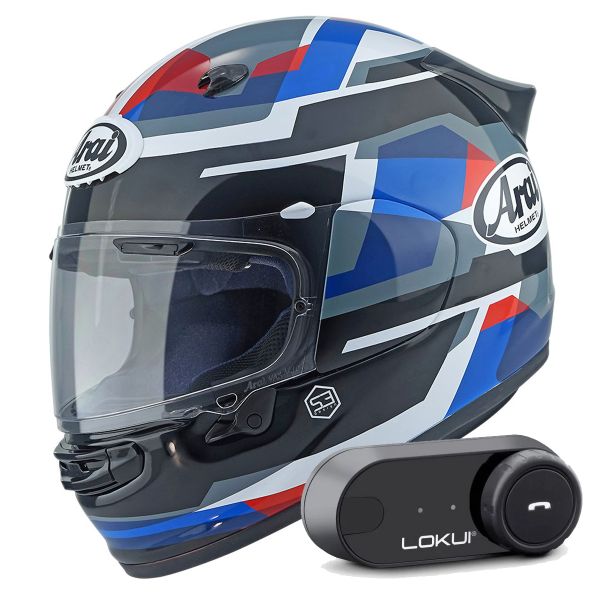 Full Face Arai Quantic Abstract Blue White Black + Kit Bluetooth Lokui K30