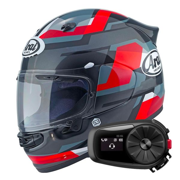 Full Face Arai Quantic Abstract Red Grey Black + Kit Bluetooth 5S Solo Full Face Arai Quantic Abstract Red Grey Black + Kit Bluetooth 5S Solo