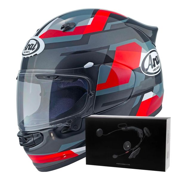 Full Face Arai Quantic Abstract Red Grey Black + Kit bluetooth ACS10