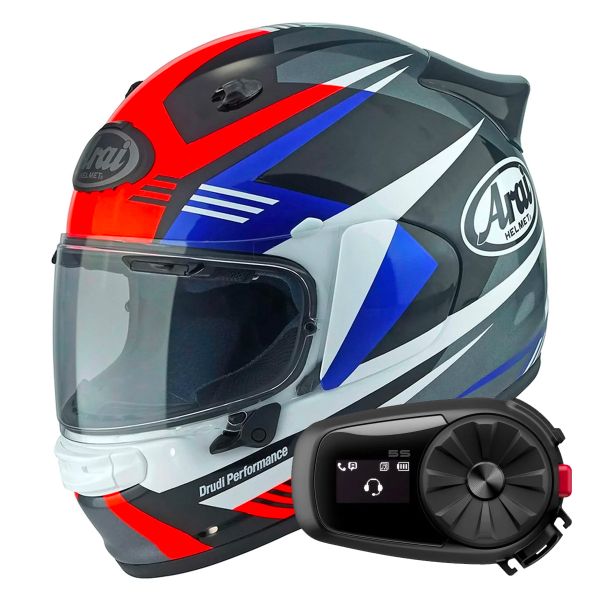 Full Face Arai Quantic Mark Red Blue Black + Kit Bluetooth 5S Solo Full Face Arai Quantic Mark Red Blue Black + Kit Bluetooth 5S Solo